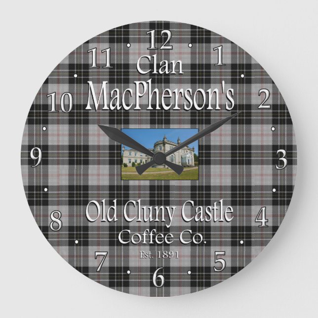 Relógio Grande Clan MacPherson, antigo Cluny Castle Coffee Co. (Frente)