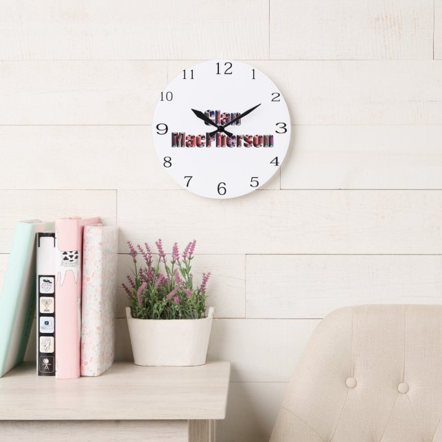 Relógio Grande Clan Macpherson Tartan Name, Wall Clock (Sala de leitura)
