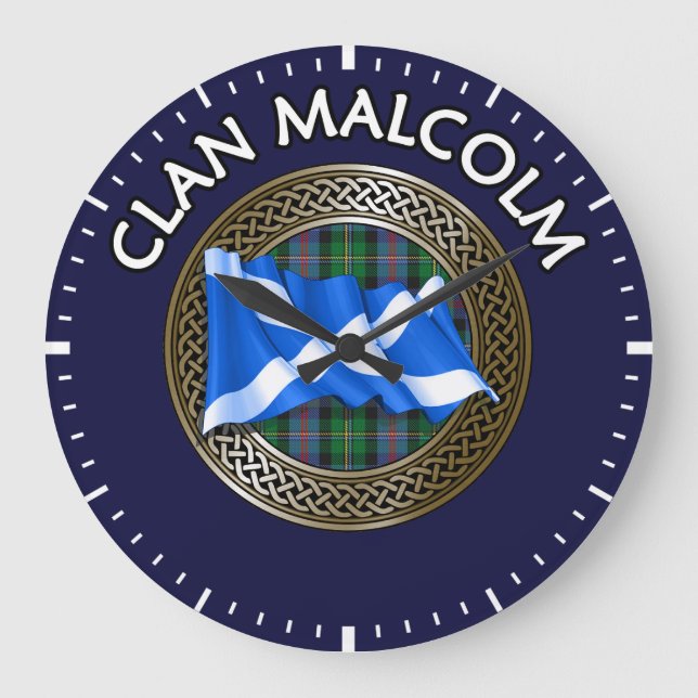 Relógio Grande Clan Malcolm Tartan Knot & Flag (Frente)