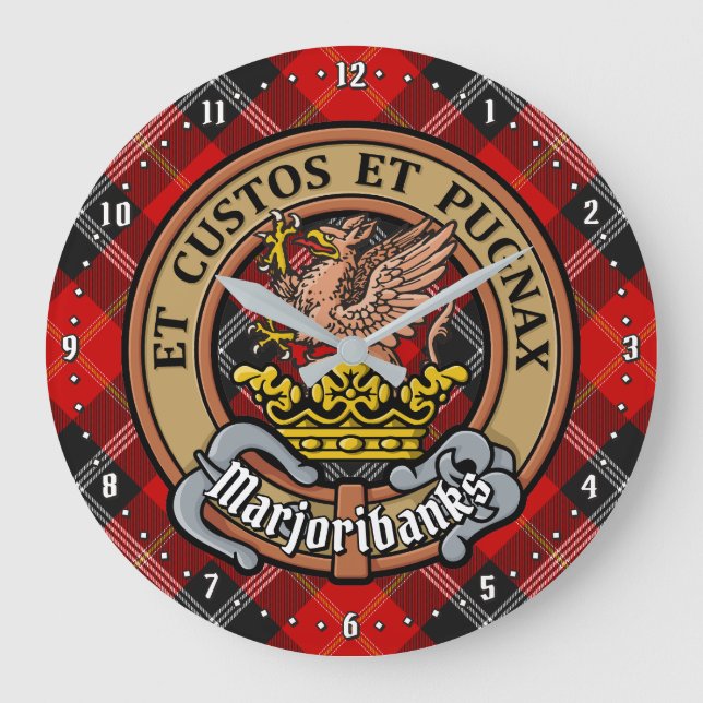 Relógio Grande Clan Marjoribanks Crest sobre Tartan (Frente)