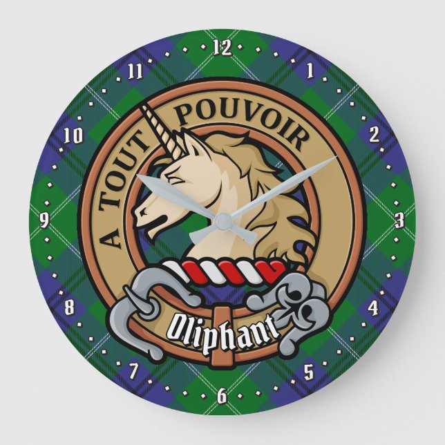 Relógio Grande Clan Oliphant Crest sobre Tartan (Frente)