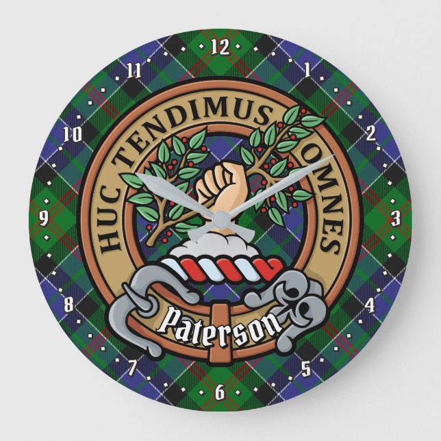 Relógio Grande Clan Paterson Crest sobre Tartan (Frente)