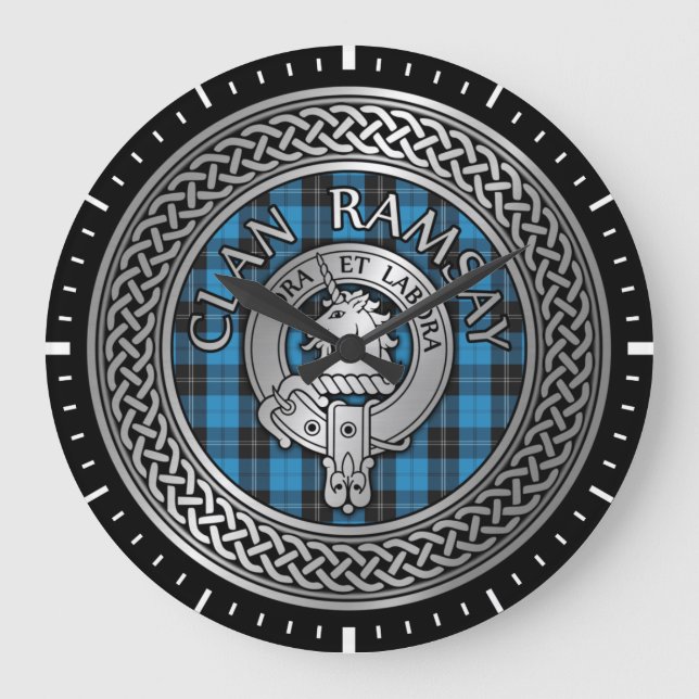 Relógio Grande Clan Ramsay Crest & Hunting Tartan Knot (Frente)