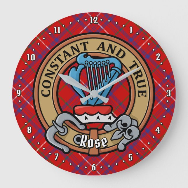 Relógio Grande Clan Rosa Crest sobre Tartan (Frente)