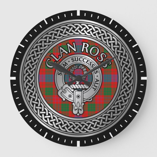 Relógio Grande Clan Ross Crest & Tartan Knot (Frente)