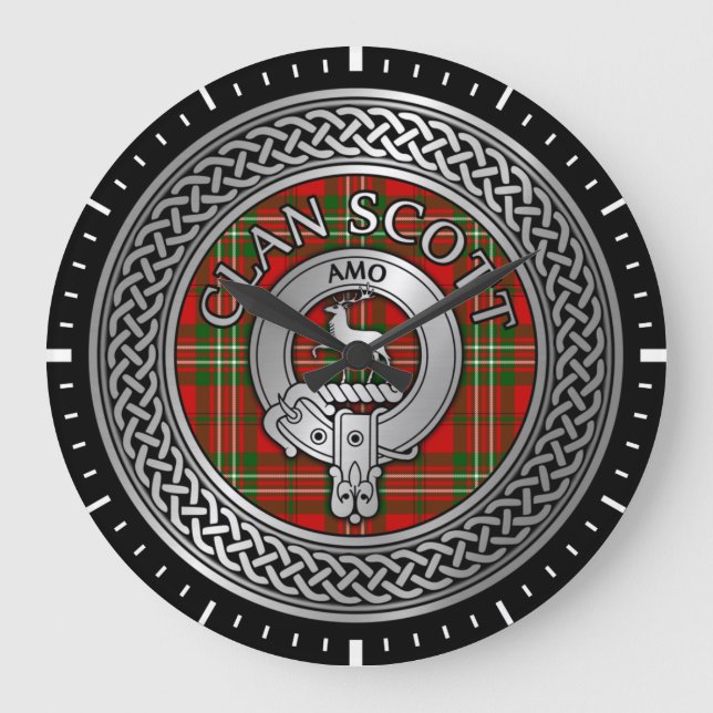 Relógio Grande Clan Scott Crest & Tartan Knot (Frente)