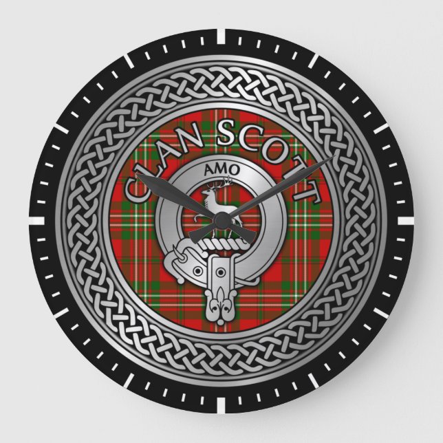 Relógio Grande Clan Scott Crest & Tartan Knot Large Clock (Frente)