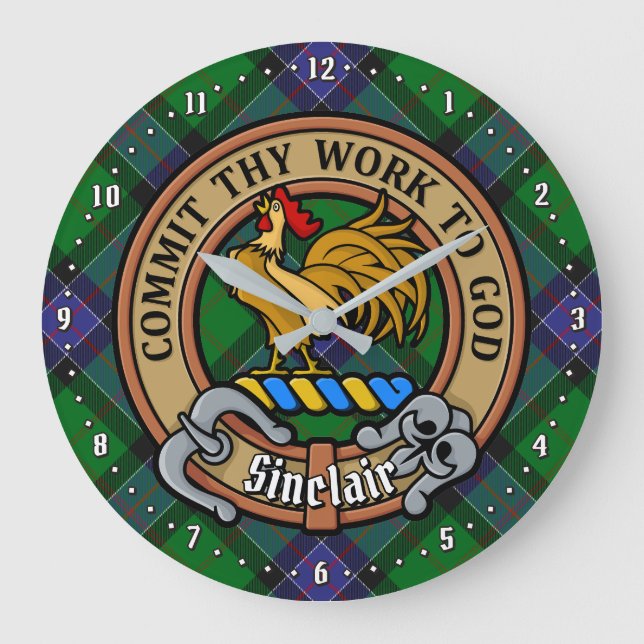Relógio Grande Clan Sinclair Crest sobre a Caça ao Tartan (Frente)