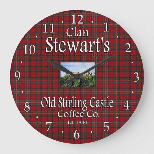 Relógio Grande Clan Stewart's Old Stirling Castle Coffee Co. (Frente)