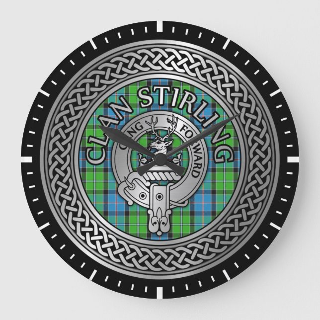 Relógio Grande Clan Stirling Crest & Tartan Knot (Frente)