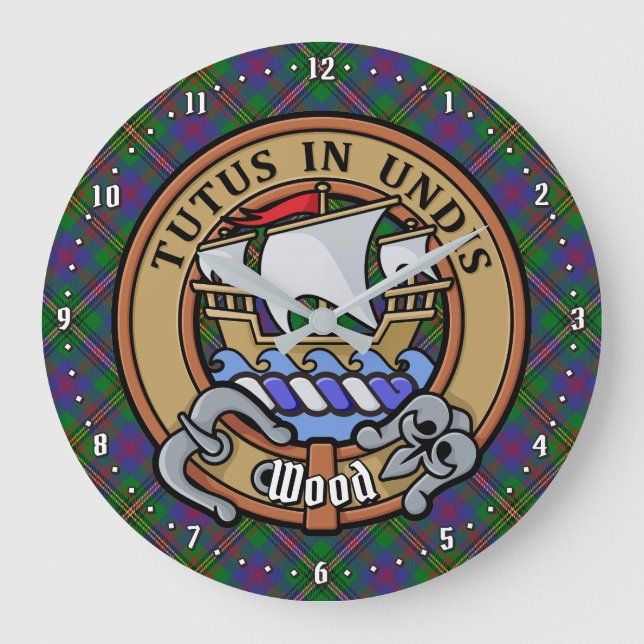 Relógio Grande Clan Wood Crest sobre Tartan (Frente)