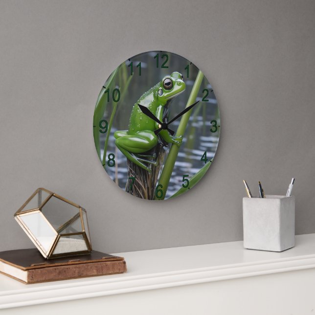 Relógio Grande "Claridade Cristal: Sapo de Vidro Verde em Rios" (Escritório)