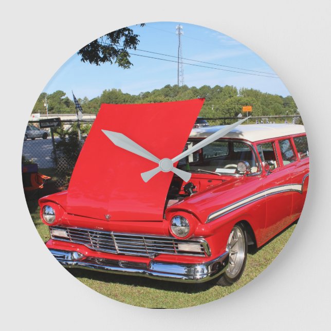 Relógio Grande CLÁSSICO 55 VELHO FORD WAGON Wall Clock (Frente)
