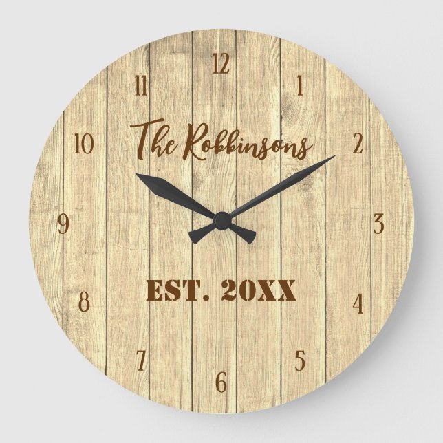 Relógio Grande Clássico de Madeira Marrom Rústico (Frente)