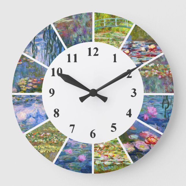 Relógio Grande Claude Monet Clock Água Lírios Trabalho de arte (Frente)
