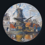 Relógio Grande Claude Monet - Windmill, Amesterdã<br><div class="desc">O moinho de vento no Gracht Onbekende,  Amsterdã - Claude Monet,  Oil on Canvas,  1874</div>