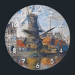 Relógio Grande Claude Monet - Windmill, Amesterdã<br><div class="desc">O moinho de vento no Gracht Onbekende,  Amsterdã - Claude Monet,  Oil on Canvas,  1874</div>
