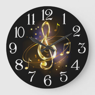 Relógio Grande Clef Musical Triplo Dourado