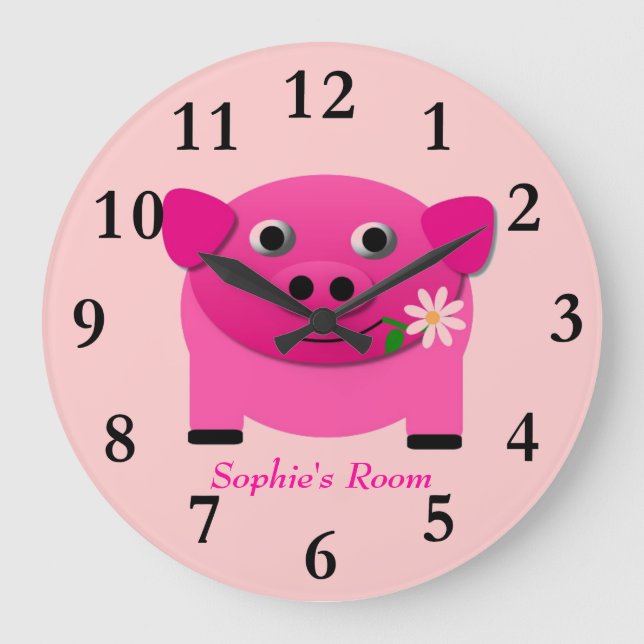 Relógio Grande Clock de mural rosa feminino personalizado com nom (Frente)