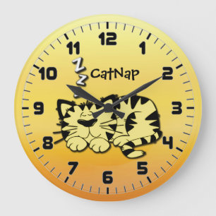 Relógio Grande Clock de Parede de Gato Gato Amarelo-Gato
