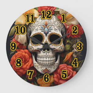Relógio Grande Clock de Parede Floral do Crânio
