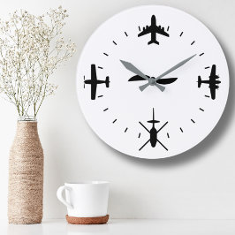 Relógio Grande Clock Face with Airplane icons Cool Pilot Aviation