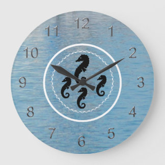 Relógio Grande Clock - Seahorses, Water and White Rings