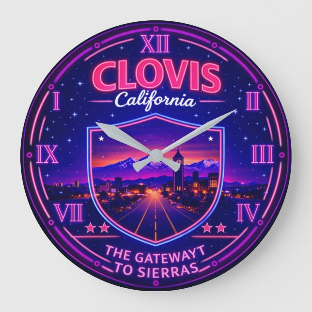 Relógio Grande Clovis California Sierra Gateway Mountain Neon (Frente)