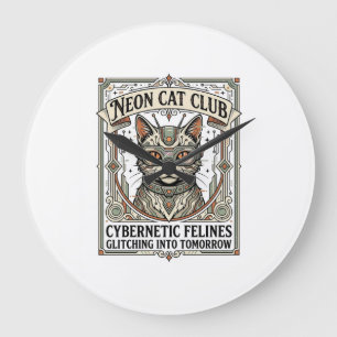 Relógio Grande Clube de Gatos Neon Gato Cyberpunk Arte Vetorial V