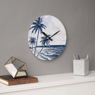 Relógio Grande Coaster Palm Tree Wall Clock - Vintage Beach Art