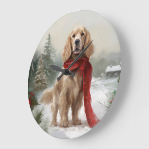 Relógio Grande Cocker Spaniel no Natal na Neve
