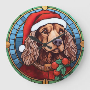 Relógio Grande Cocker Spaniel Vidro Colorido Natal