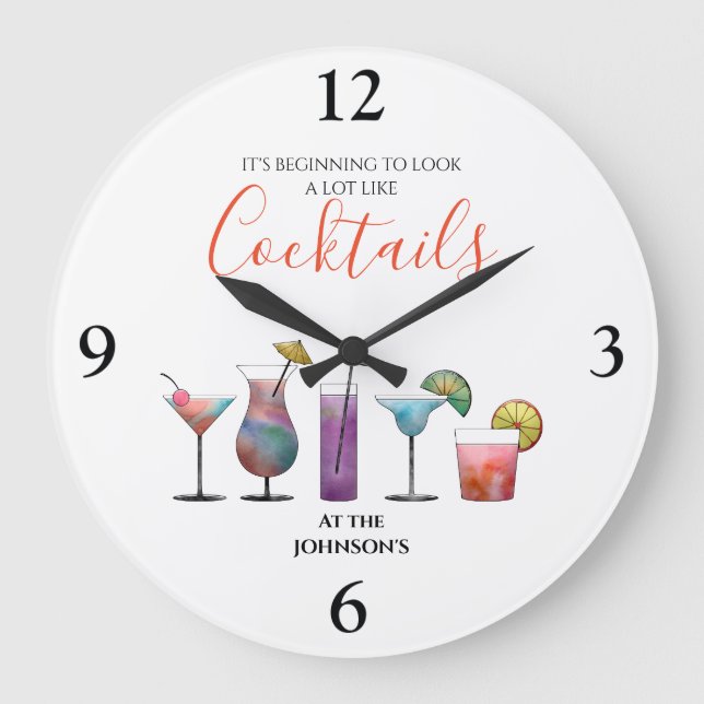 Relógio Grande Cocktails de nome personalizado (Frente)