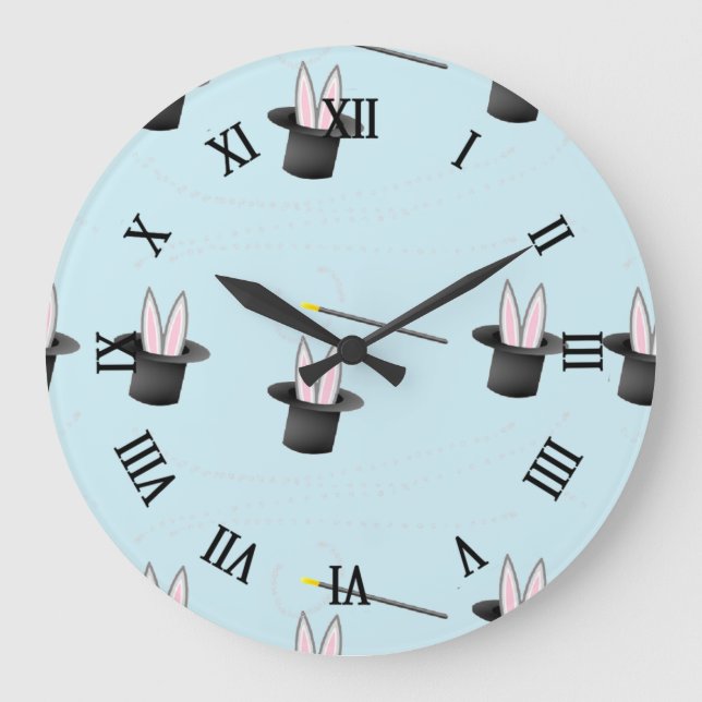 Relógio Grande Coelhinho com um chapéu com uva mágica azul (Frente)