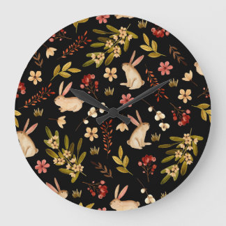 Relógio Grande Coelhos Cutos: Padrão Desenhado À Mão Da Aquarela