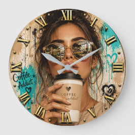 Relógio Grande Coffee Addict Luxury Fashion Chic Woman Portrait