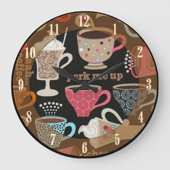 Relógio Grande Coffee Cups Café Wall Clock (Frente)