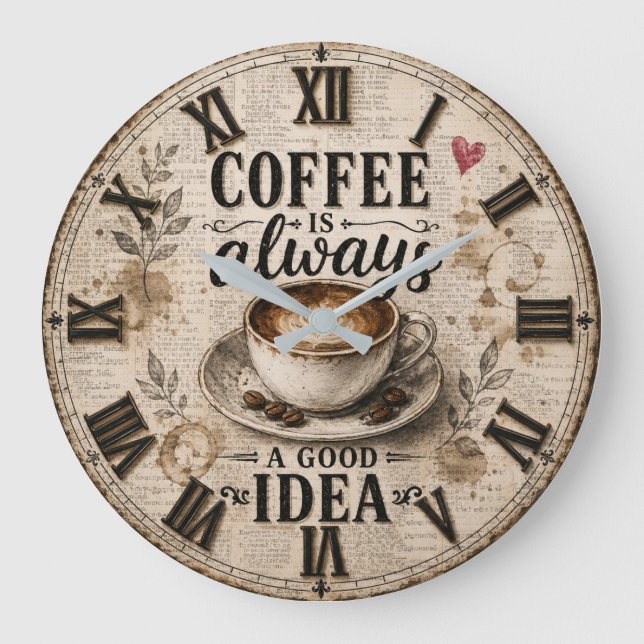 Relógio Grande Coffee Is Always a Good Idea  Rustic Café Decor (Frente)