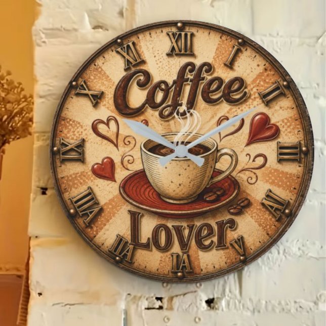 Relógio Grande Coffee Lover  Rustic Farmhouse Coffee Cup (Criador carregado)