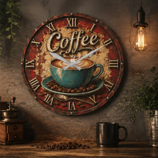 Relógio Grande Coffee Rustic Farmhouse Bar Vintage Kitchen