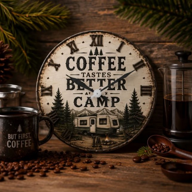 Relógio Grande Coffee Tastes Better at Camp Rustic (Criador carregado)