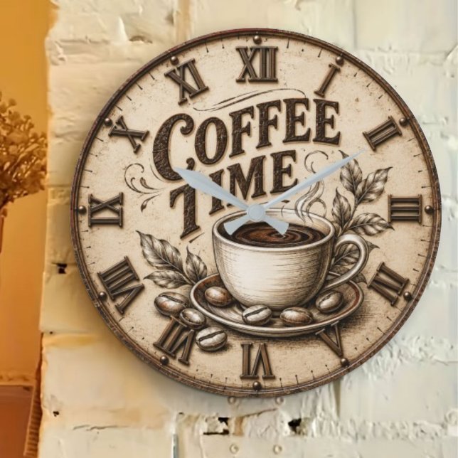 Relógio Grande Coffee Time Vintage Rustic (Criador carregado)