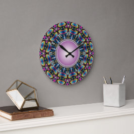 Relógio Grande Cogumelos do Groovy Time Neon Mandala