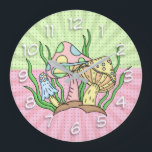 Relógio Grande Cogumelos Magos Retroativos, Rosa e Amarelo<br><div class="desc">Cogumelos mágicos cor-de-rosa,  azuis e amarelos,  estilo de pop de vintagem.</div>