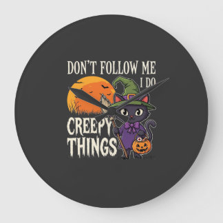 Relógio Grande Coisas Assustadoras Gato de Halloween Bruxa Design