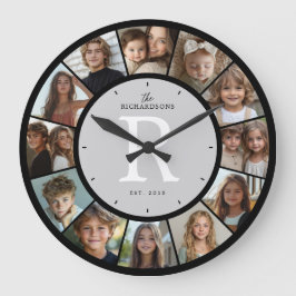 Relógio Grande Colagem de 12 Fotos com Monograma Personalizado da
