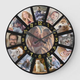 Relógio Grande Colagem de Fotos da Família 13 Fotos Números Doura