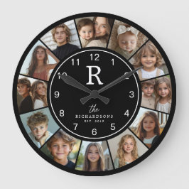 Relógio Grande Colagem de Fotos Personalizada com Monograma da Fa