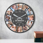 Relógio Grande Colagem de Fotos Personalizada da Família de Madei<br><div class="desc">Crie facilmente suas próprias tábuas pretas de madeira pretas personalizadas,  elegantes relógios de parede,  com suas fotos personalizadas,  seu nome de família e seu ano estabelecido. Para obter os melhores resultados,  recorte as imagens para o quadrado - com o ponto de foco no centro - antes de carregar.</div>