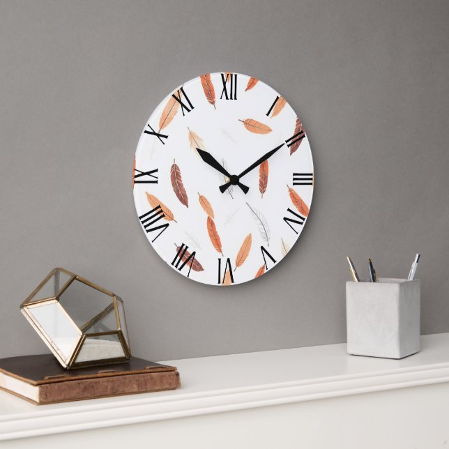 Relógio Grande Coleção de Luxos de Penas Populares Boho (Escritório)